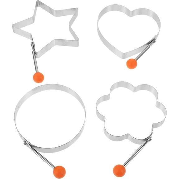 Silicone Molds Kitchen Utensils Set Stainless Steel 4Pcs Egg Rings Round Star Heart Flower Shaped Egg Cooker Rings Egg Maker Molds for Frying Shaping Cooking Eggs Pancake Molds Silicone Mold