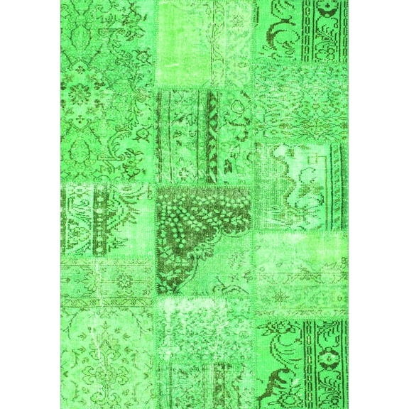 Ahgly Company Indoor Rectangle Patchwork Green Transitional Area Rugs, 2' x 5'