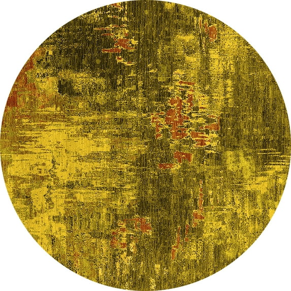 Ahgly Company Indoor Round Oriental Yellow Industrial Area Rugs, 6' Round