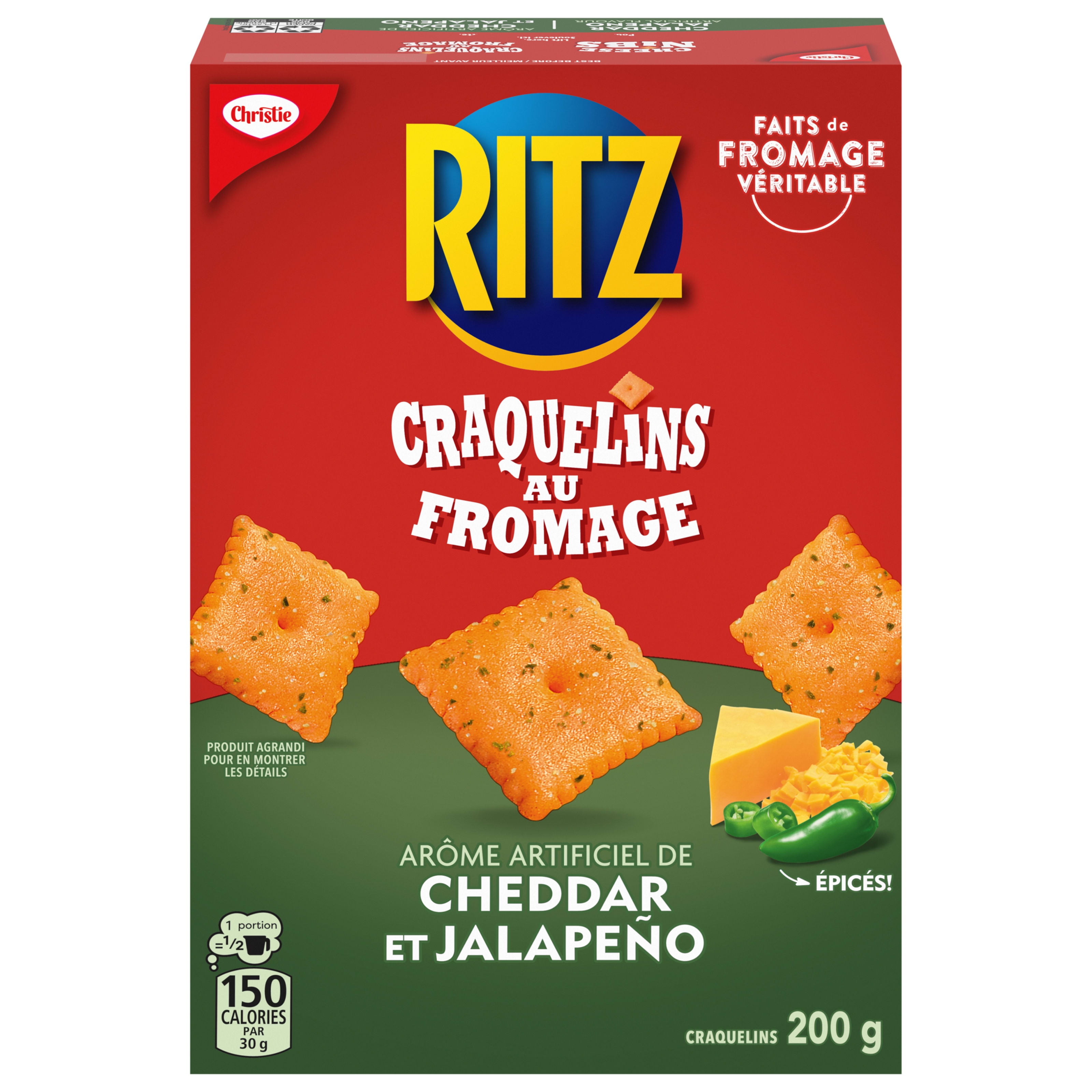 Ritz, Craquelins au fromage au cheddar et au jalapeno, craquelins pour collation,