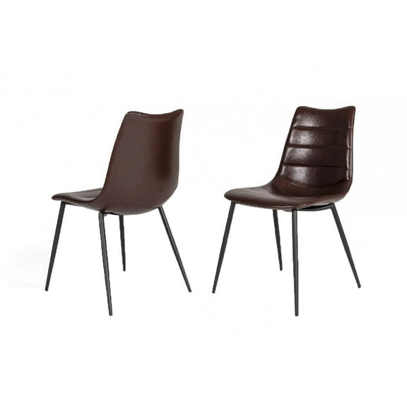 Benjara Leatherette Dining Chair with Horizontal Stitching, Set of 2, Brown