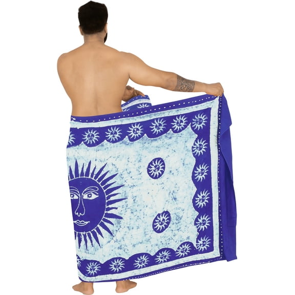 HAPPY BAY Men's Pareo Regular Surfing Dashiki Sarong Long Swim Beach Wrap One Size Sun, Blue Summer Vacation Aloha