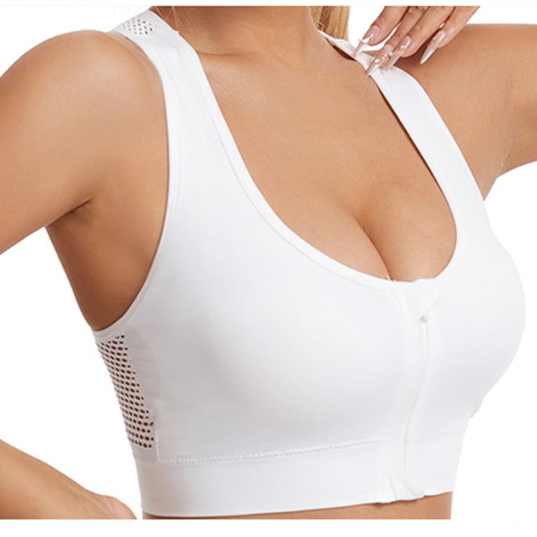 Kaliqueen Women's Zip Front Sports Bra Full Coverage No Underwire