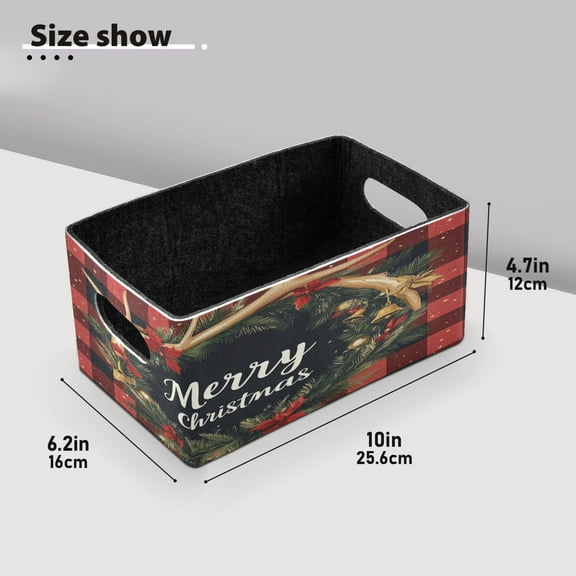 BZSMCE Shelf Baskets Christmas Painting Of Elegant Plaid Print Pattern Storage Cube Bins 10.1*6.3*4.7in Set of 2