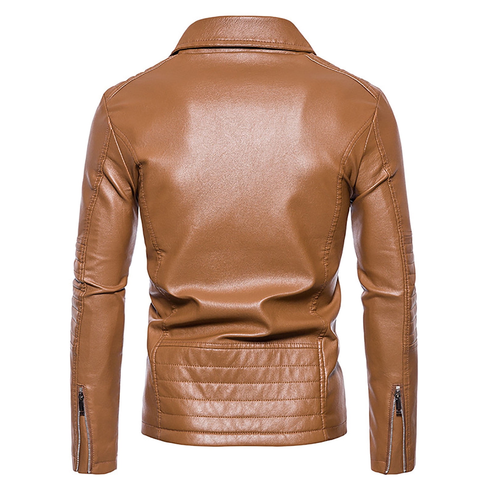 IROINNID Men's Long Sleeve V-Neck Faux Leather Notch Lapel Mid-Length Jacket Solid Color Comfy Autumn Spring And Autumn Faux Leather Jacket