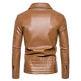 thumbnail image 4 of IROINNID Men's Long Sleeve V-Neck Faux Leather Notch Lapel Mid-Length Jacket Solid Color Comfy Autumn Spring And Autumn Faux Leather Jacket, 4 of 5