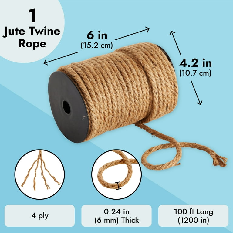 100 Feet Jute Rope for Crafts, 6mm Thick Braided Twine for