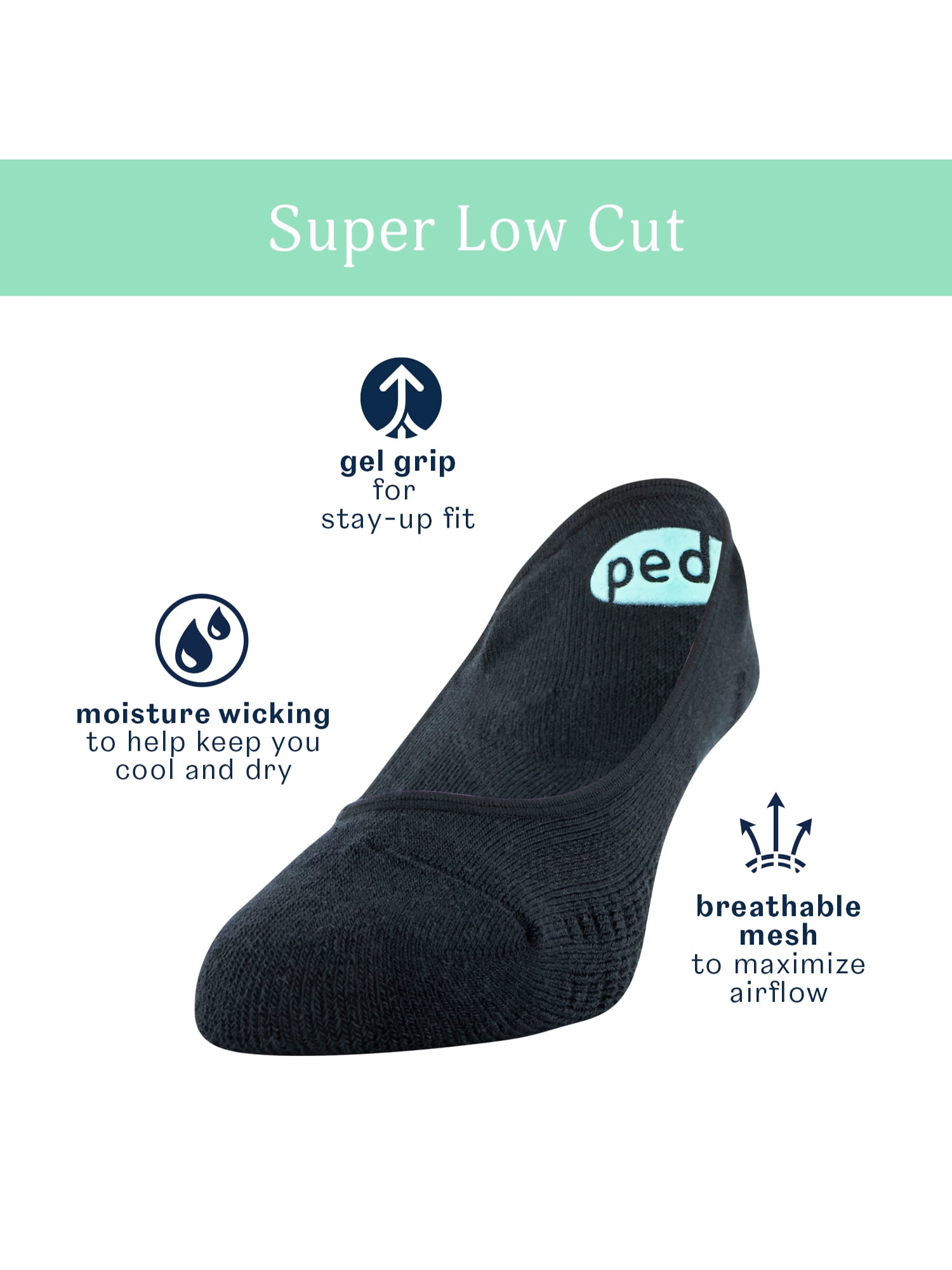 PEDS Women's Super Low Cut Cushion Liner Socks, 3 Pairs