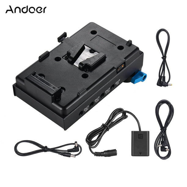 Andoer V Mount V-lock Battery Plate Adapter with 15mm Dual Hole Rod