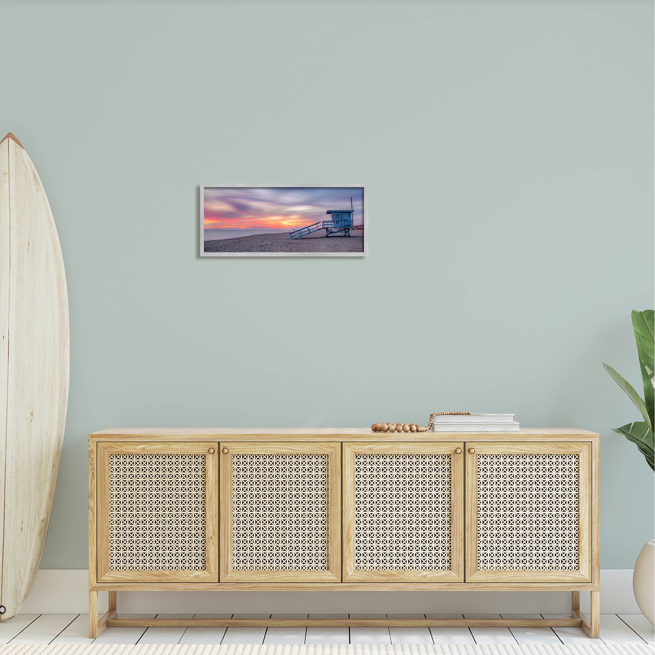 Beach Hut Sunset Horizon Sky Coastal Photograph Gray Framed Art Print Wall Art