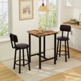 thumbnail image 2 of Stmoze 3 Pieces Bar Table Set for 2, Square Pub Style Kitchen Table and Chairs, Counter Height Dining Table Set with 2 Leather Bar Stools, Wooden Small Pub Table Set for Home, Cafe, Rustic Brown, 2 of 8