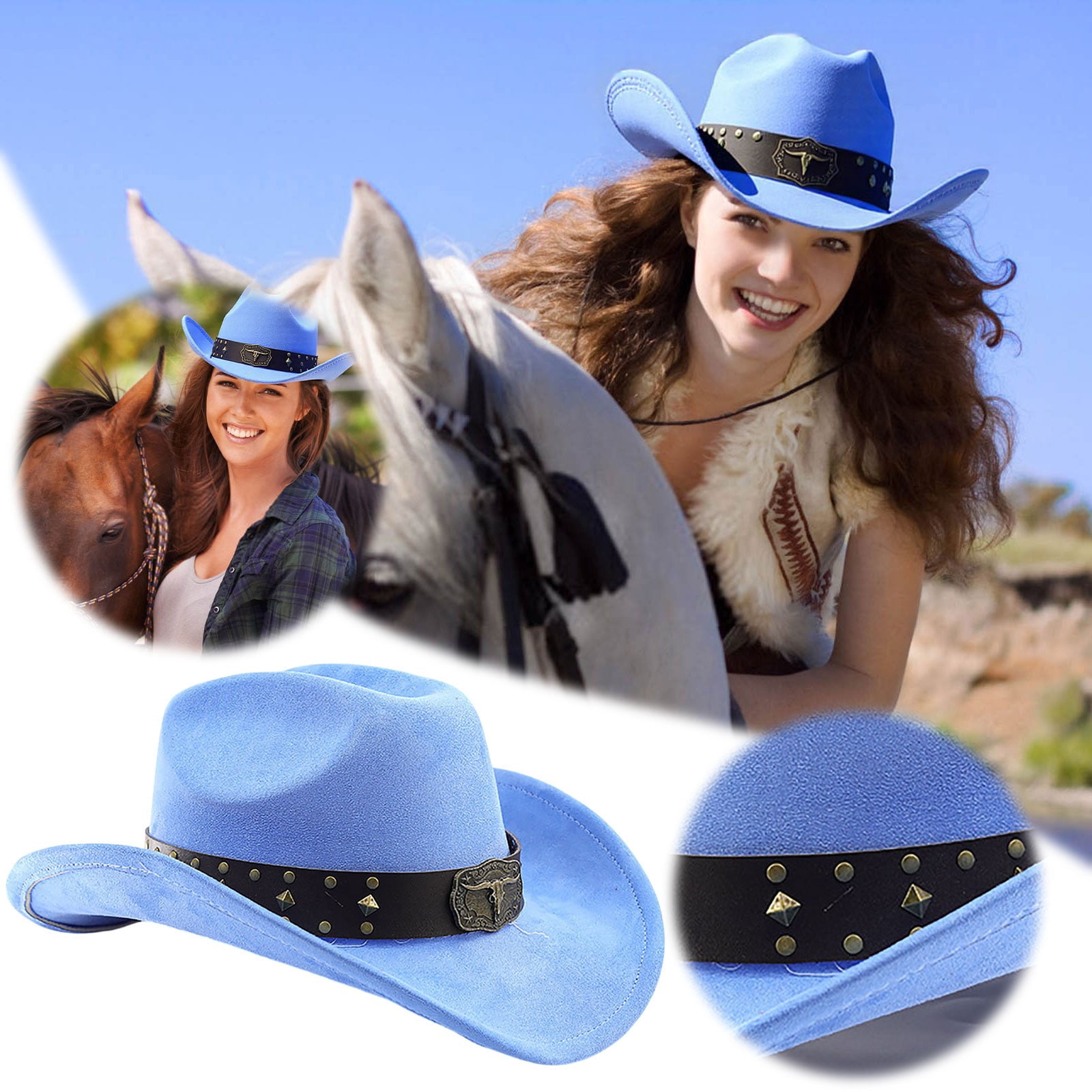 Straw Cowboy Hat with Wide Brim - Medium Size for Adults Summer Western Hat Adult Casual Solid Summer Western Fashion Cowboy Sun Hat  main image 2