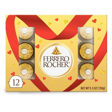 Ferrero Rocher Premium Gourmet Milk Chocolate Hazelnut, Individually Wrapped Candy for Gifting, 5.3 oz, 12 Count
