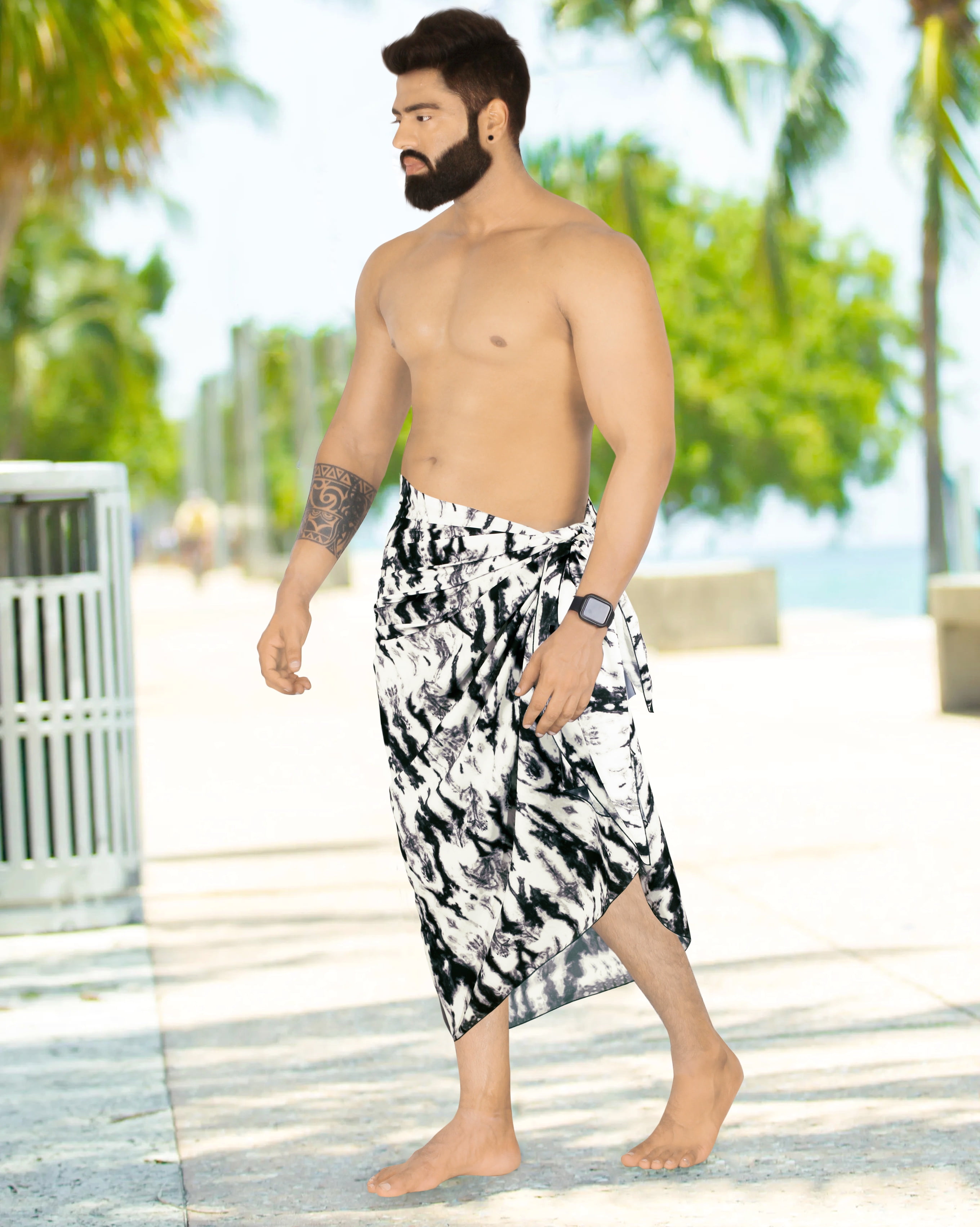 LA LEELA Men's Pareo Swim Trunk Swimwear Sarong Beach Wrap One