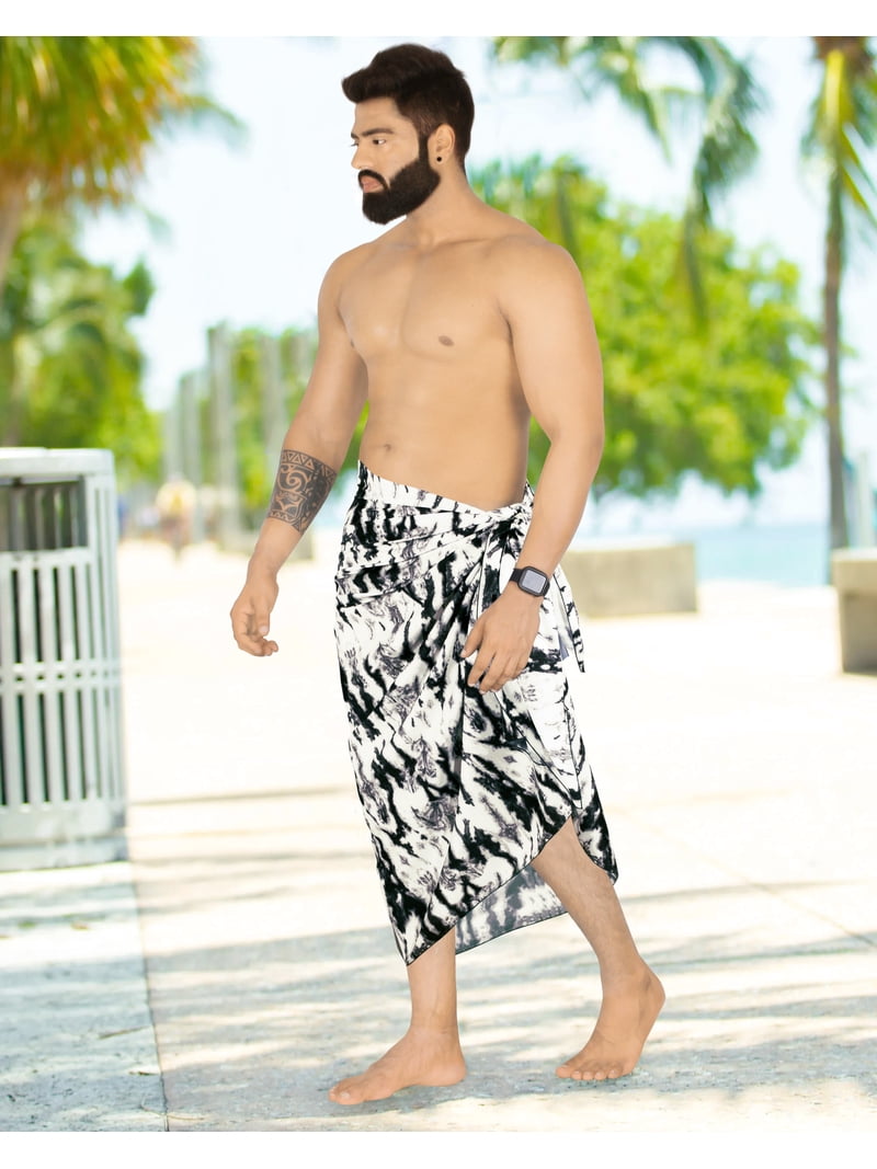 Sarong Homme LA LEELA En Mousseline De Soie Pure Foil Or - Paréo Plage, Piscine, 198 X 53 Cm