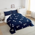 thumbnail image 3 of Summer Anchor Comforter Set Full Size, Nautical Anchor Bedding Set Teens Bedroom Decor, Fashion Navy Blue Quilt Set Soft Polyester Duvet, 3 of 7