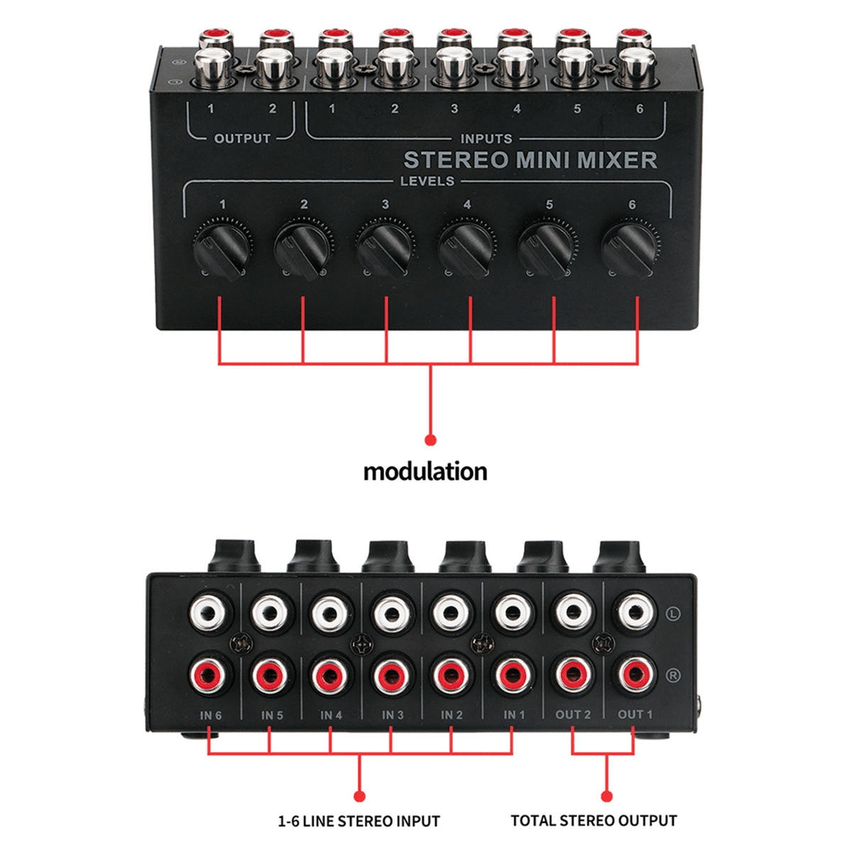 6 Channels Passive Stereo Mixer Mini Audio Mixer Portable Sound Mixer Input Ultra Low Noise for Live Studio