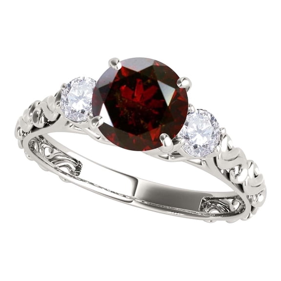 Mauli Jewels 1.05 Carat Red & White Diamond 3-Stone Antique Engagement Ring for Women, 18K White Gold, Vintage Bridal Wedding Ring