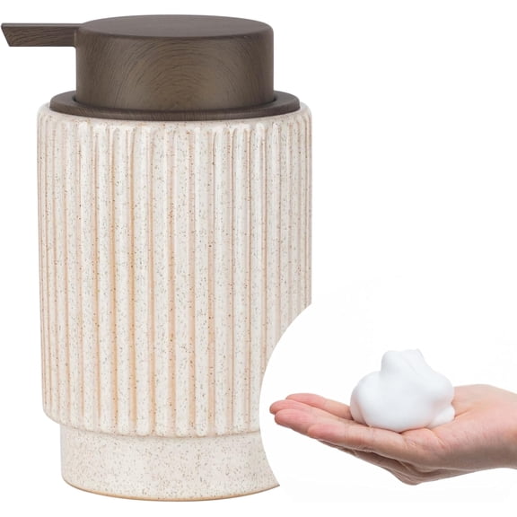 Fun Elements Foaming Soap Dispenser, Wood Grain Plastic Soap Dispenser, 10oz Refillable Bottle for Liquid Soap - Kitchen, Sink, Bathroom