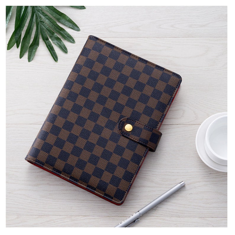 💗 Luxury Checkered A6 Agenda Binder Planner Journal Notepad Gift Brown