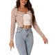 thumbnail image 4 of Cárdigan corto de punto con mariposa y hebilla, de manga larga y estilo casual para mujer, XL, marrón, a rayas, 4 of 6