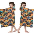 thumbnail image 4 of Orange Colorful Monster Cartoon Trucks Pattern Hooded Bath Towel，50"x30" for Ages 3 To 12 Kids, Quick Dry Lightweight Soft Microfiber Hood Beach Towel Cover Up for Kids, 4 of 7