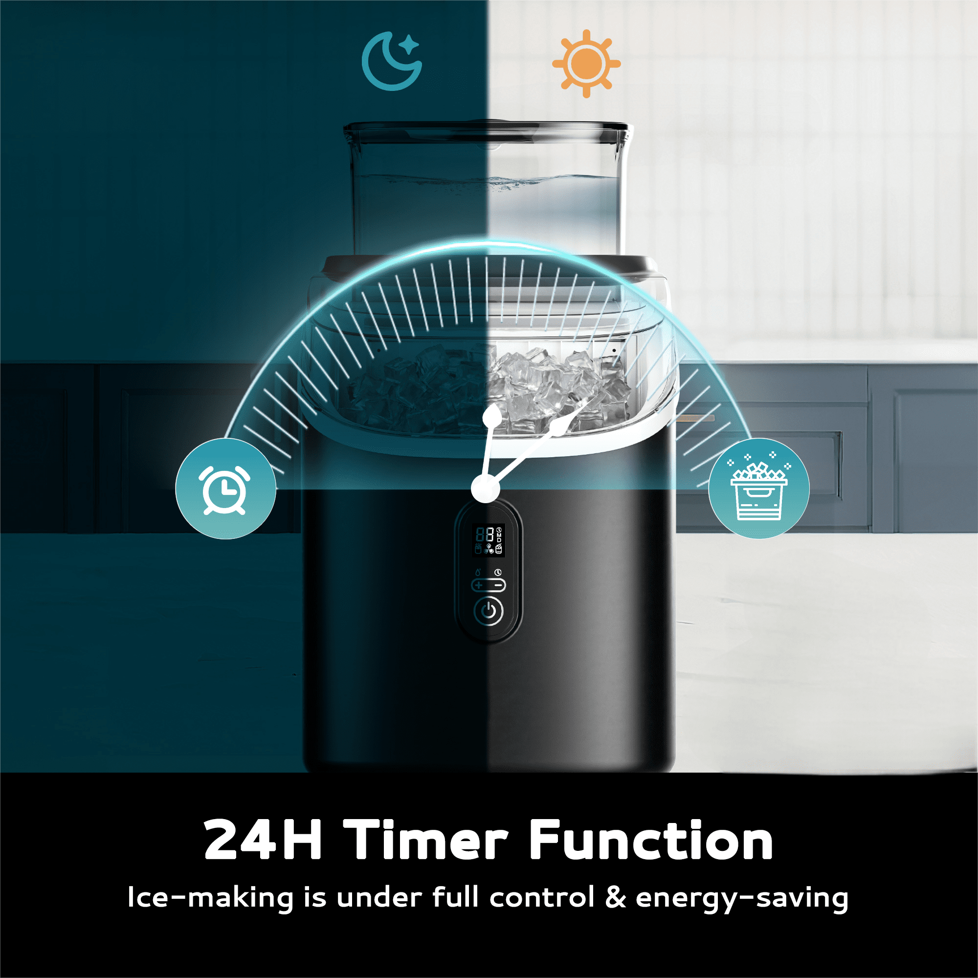 EUHOMY Countertop Ice Maker, Cube Ice Machine Produces 34 lbs Daily, Fast & Compact
