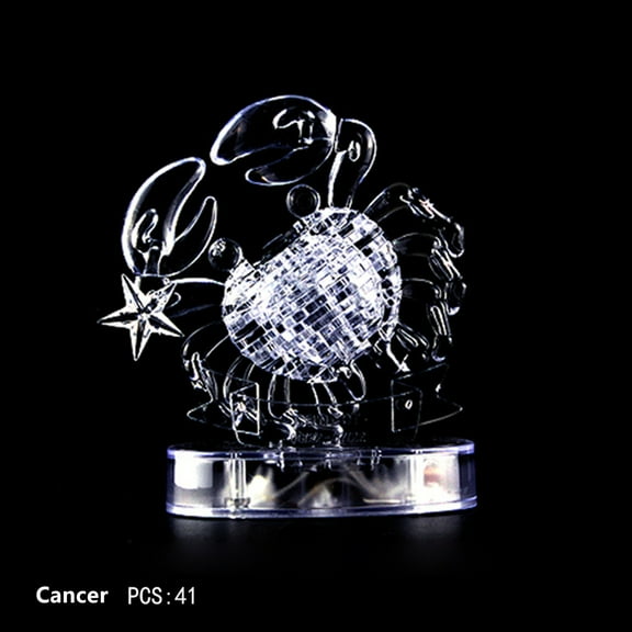 Oxodoi Crystal Puzzle LED Light,12 Zodiac Jigsaw Puzzle,Clear Plastic 3D Brain Teaser,Colorful Illuminated Decoration,Gift for Teens and Adults