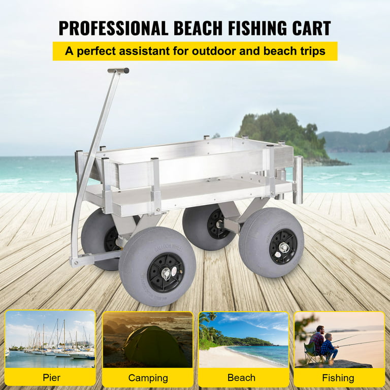 VEVOR Beach Fishing Cart, 34.5 x 23.6 x 25.5 inch Fish and Marine Carts w/  330lbs Load Capacity, with Big Wheels Balloon Tires for Sand, Heavy-Duty