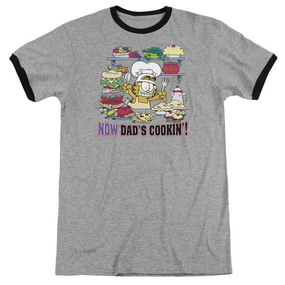 Garfield Now Dads Cooking Adult Ringer Heather Black