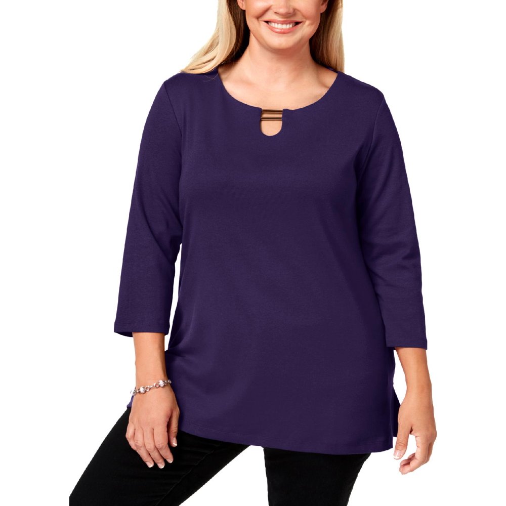 Karen Scott - Karen Scott Womens Plus Keyhole Three-Quarter Sleeves ...