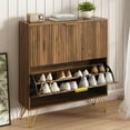 thumbnail image 3 of Shoe Storage Cabinet with 2 Flip Drawers, 31.5" W Fluted Shoe Cabinet for Entryway, Hidden Shoe Cabinet Storage, Narrow Free Standing Shoe Orgnaizer Rack Cabinet for Foyer Hallway, Natural, 3 of 17