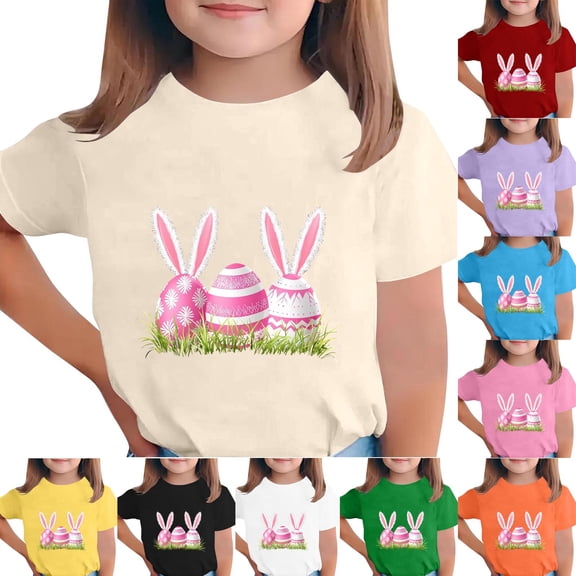 Cowsor Tween Boys Girls Easter Fun Print Crew Neck Short Sleeve Cotton Tee Comfortable Lightweight Casual Easter Daily Wear for Kids 3-15 Years