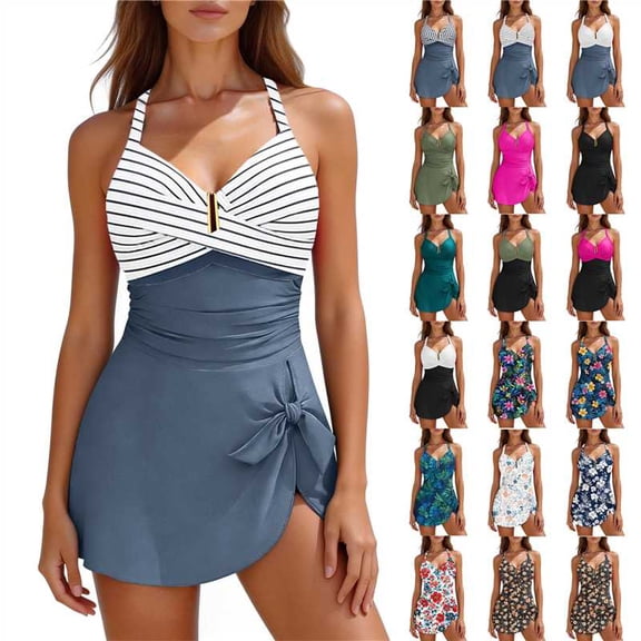yoeyez Womens Trendy Tummy Control Swimsuits Criss Cross Push Up One Piece Bathing Suits U-Wire Ruched Swim Dress 2026 Multicolor,S