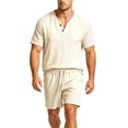 thumbnail image 6 of Zenithor Men's 2 Piece Cotton Linen Sets Summer Short Sleeve Button Placket Shirt and Shorts Casual Outfits for Beach Vacation XS-3XL, 6 of 6
