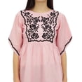 thumbnail image 2 of Phagun Women's Summer Aari Work Handkerchief Sleeve Cotton Pink Tunic Top-4, 2 of 2