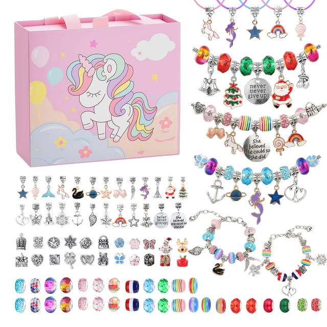 Kit de creación de pulseras con dijes Emibele para niñas de 8 a 12 años con 87 piezas