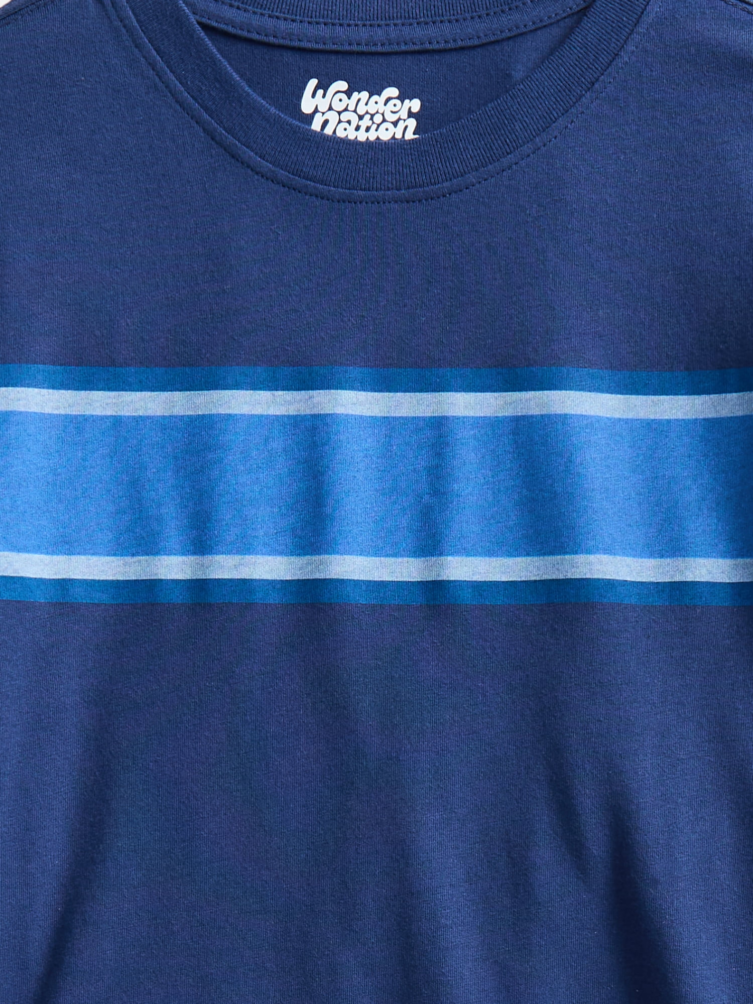 Wonder Nation Boys Chest Striped Tee with Long Sleeves, Sizes 4-18