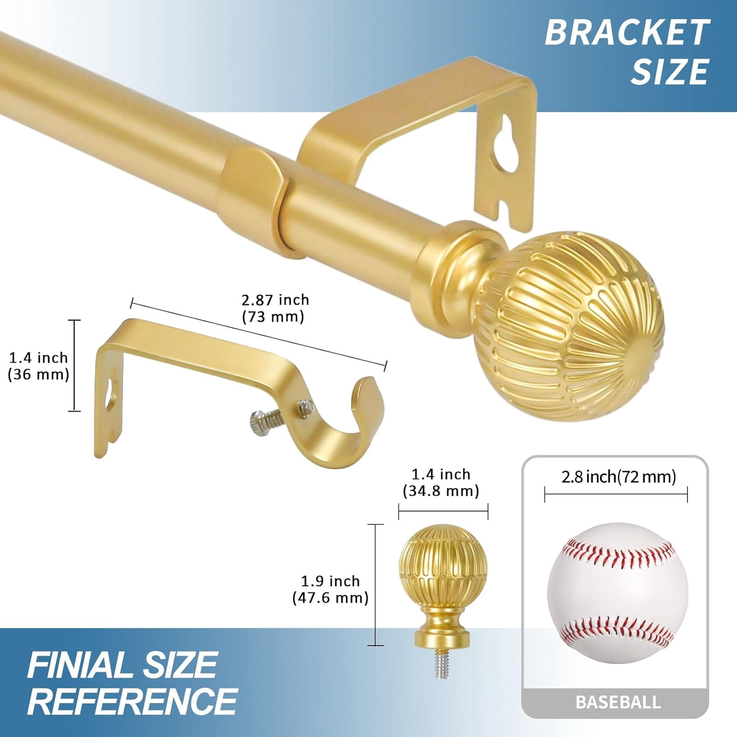 Urbanest Adjustable Volle Single Curtain Rod Set – 5/8 - Inch Diameter, With Gold Rod, 28–84 Inches