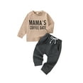 thumbnail image 2 of 2Pcs Toddlers Boys Outfit, Letter Print Sweatshirt + Long Pants Set, 2 of 10