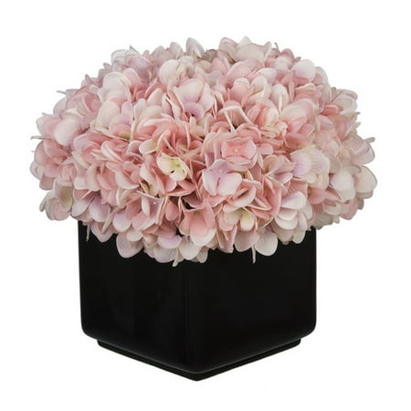 House of Silk Flowers Inc. Hydrangea Arrangement in Large Black Cube Ceramic
