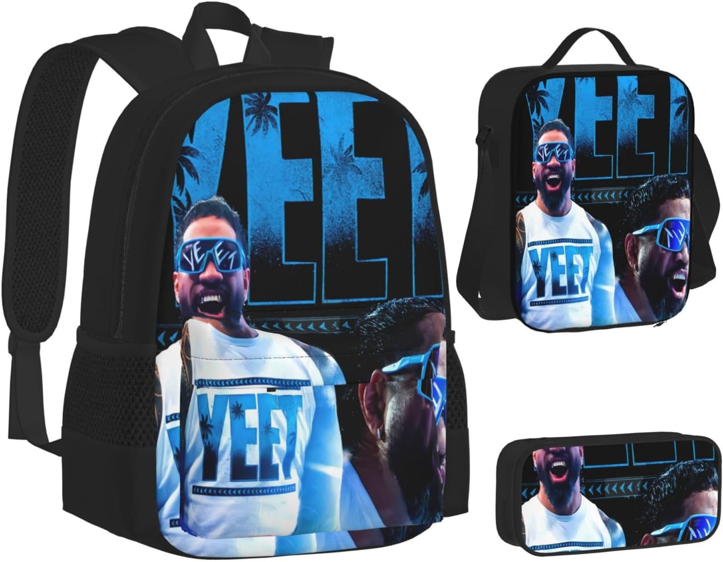 Jey USO Wrestler Backpack 3 Pieces Set With Lunch Bag And Pencil Case Combination for Work/Sport/Picnic Stylish Laptop Backpack Travel Daypack Stationery Bag