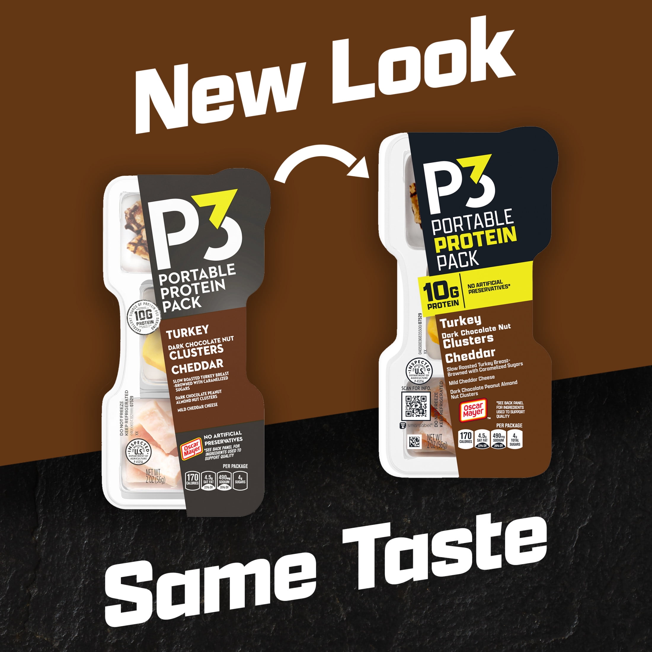 P3 Portable Protein Snack Pack with Dark Chocolate Almond Nut Clusters, Turkey & Cheddar Cheese, 2 oz Tray
