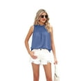 thumbnail image 2 of Womens Ruffle Neck Tank Tops Shirred Frill Dot Sleeveless Blouse Shirts Fancy blue XL, 2 of 8