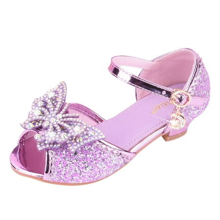 

Fimkaul Girls Sandals Children With Diamond Shiny Princess Bow High Heels Show Princess Shoes Purple