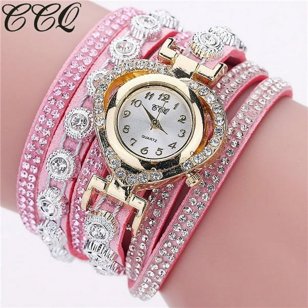 Pulseras para mujer, regalos para mujer CCQ Reloj de pulsera analógico de cuarzo con esfera de cristal y diamantes de imitación vintage para mujer