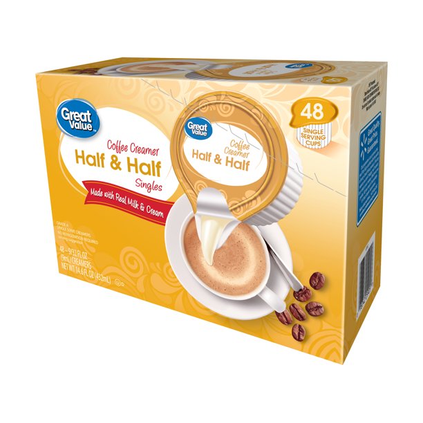 Great Value Coffee Creamer Singles Half Half 14 6 Fl Oz 48 Count Walmart Com Walmart Com