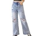thumbnail image 2 of Fozruso Girls Chino Pants Girls Distressed Jeans Wide Leg Pants For Teenagers With Snow Wash Denim High Waist Casual Loose Fit Trousers For Big Kids Youth Sizes 6-7 Years, 2 of 6