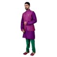 thumbnail image 2 of Indian Traditional Cotton Silk Purple Sherwani Kurta Set with Multicolour Jacket for Men, 2 of 6