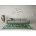 thumbnail image 3 of Ahgly Company Machine Washable Indoor Square Oriental Turquoise Blue Industrial Area Rugs, 4' Square, 3 of 4